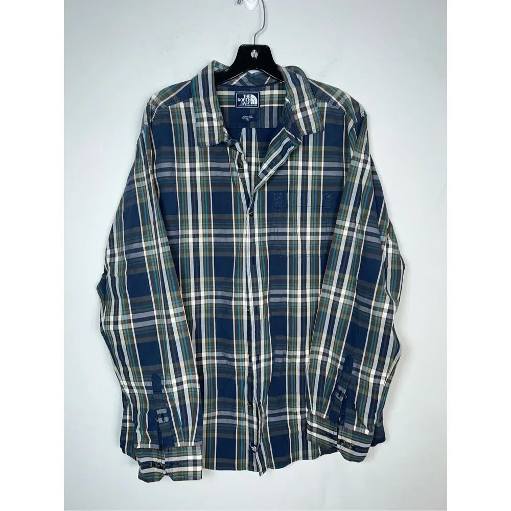 The North Face men's blue plaid button-down long-sleeve shirt size XL 31-8